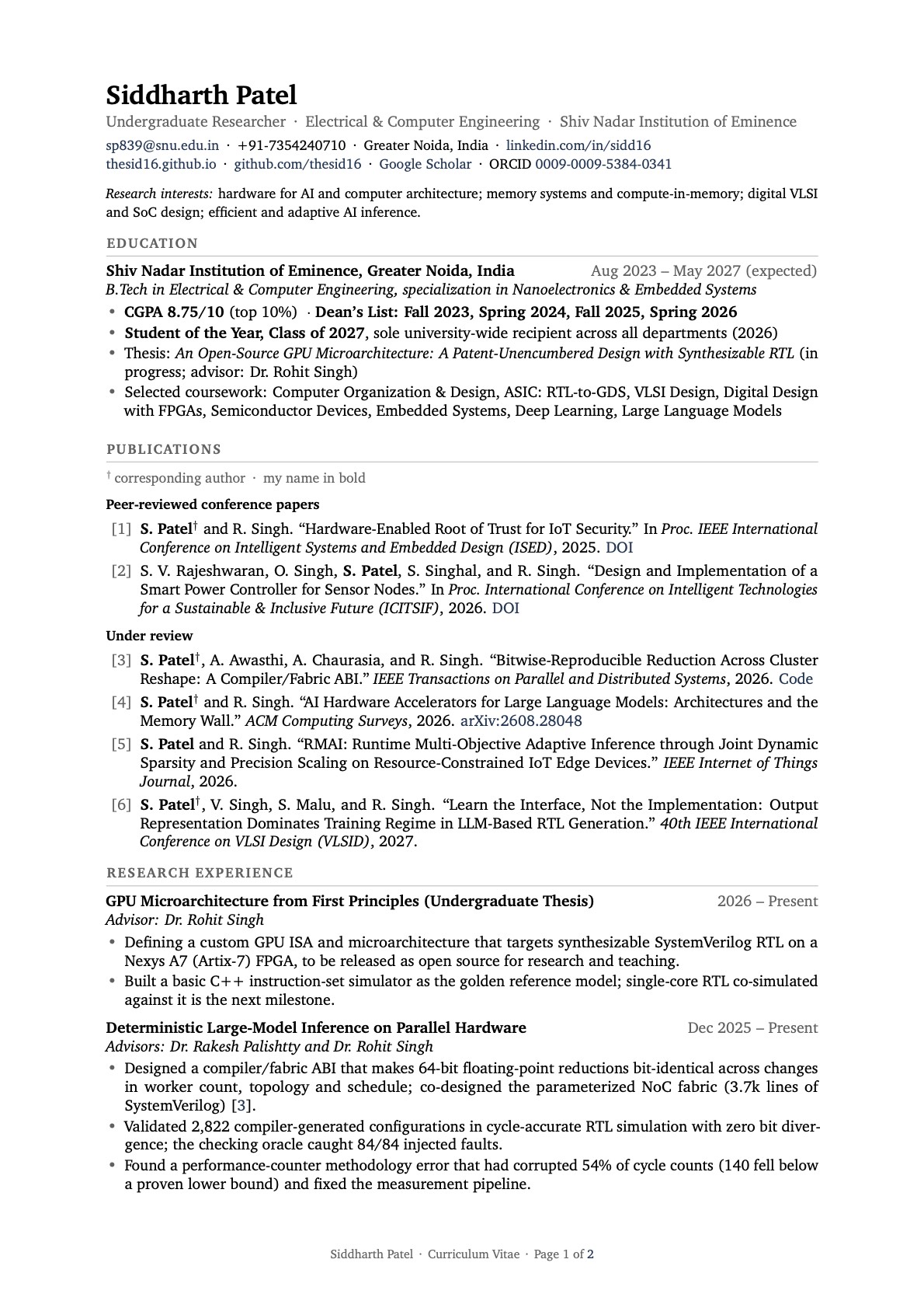 Siddharth Patel — CV, page 1 of 2