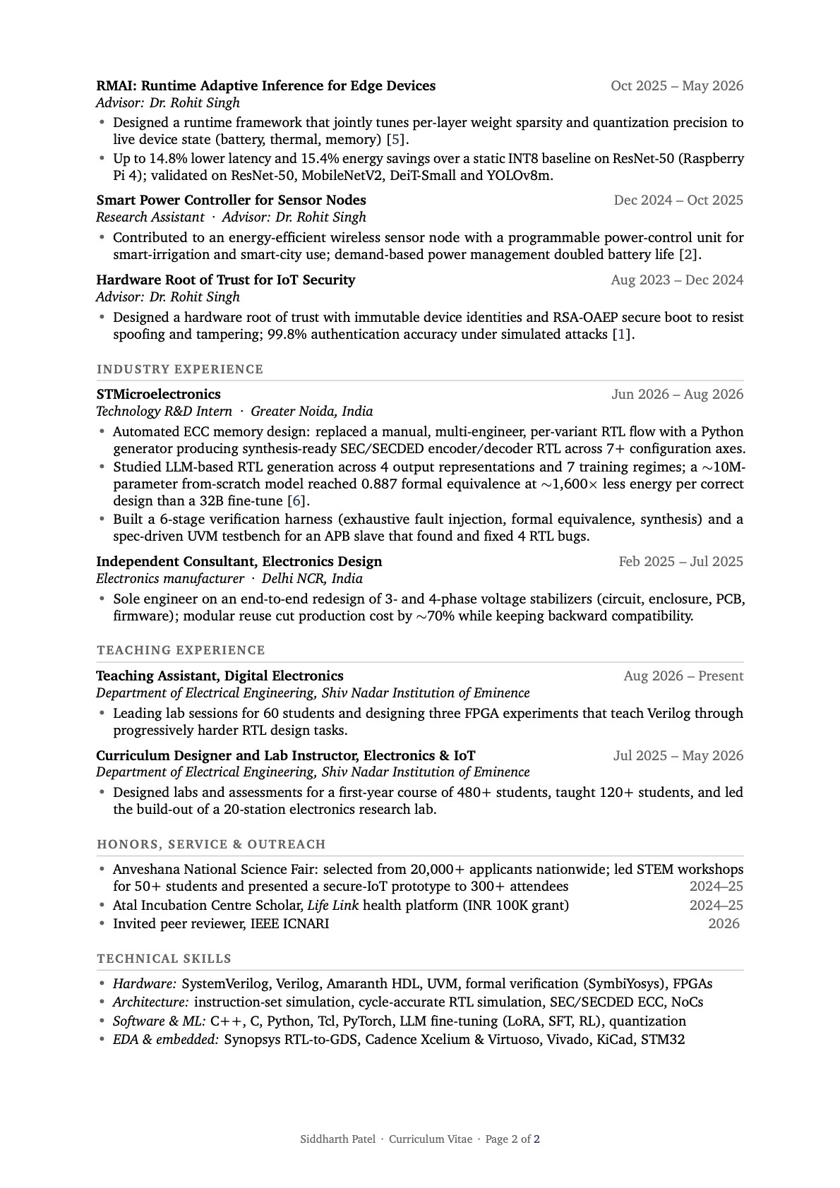 Siddharth Patel — CV, page 2 of 2